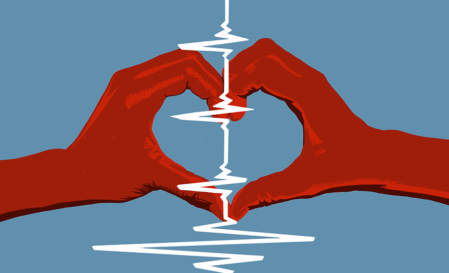 Illustration of two hands making a heart shape.